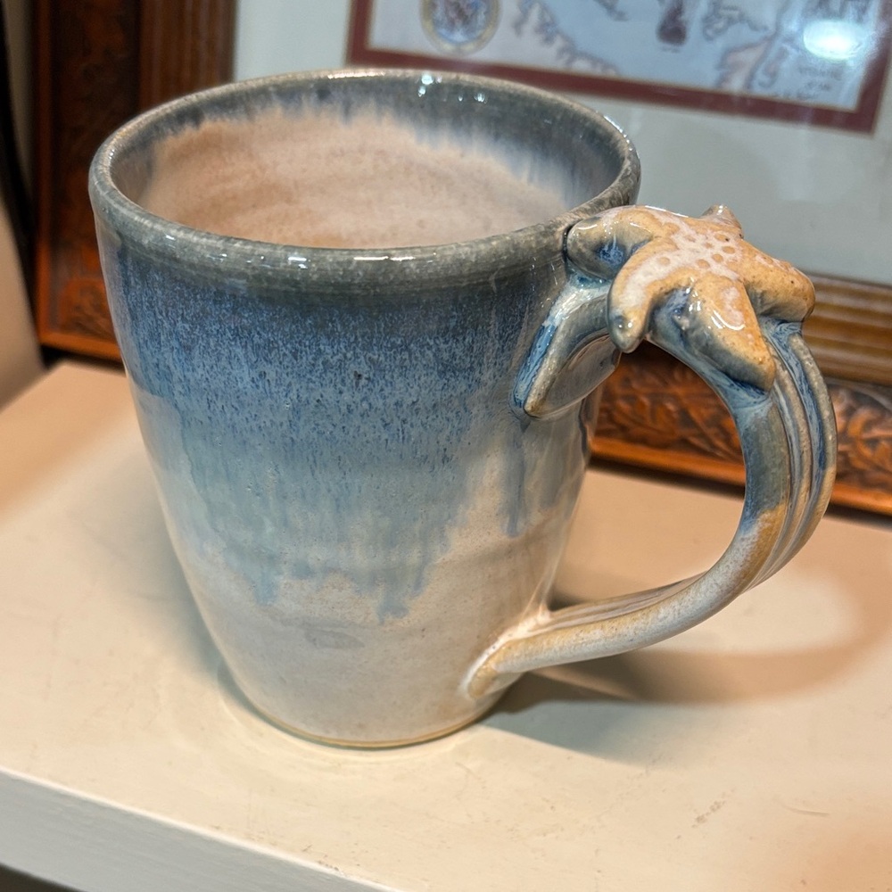 Providence Center Stoneware Blue and Cream Mug with Starfish Handle